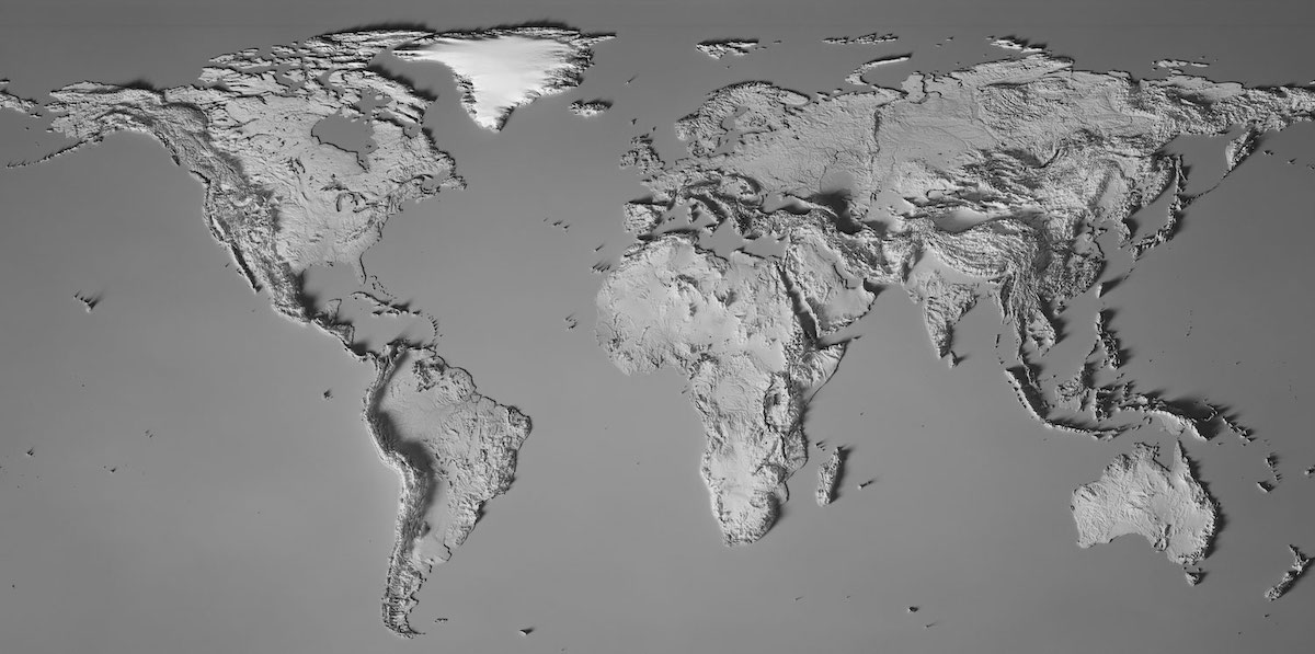 Map of the world, containing a red dot marking the Cantor Fitzgerald headquarters in NYC
