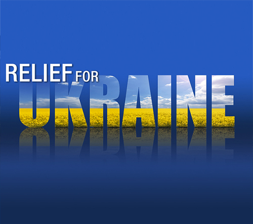 Ukraine text image with color of Ukraine flag in the text.